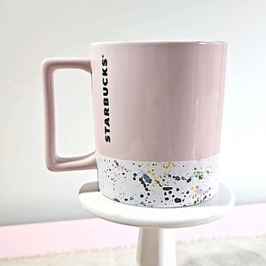Starbucks Coffee Cup Pink White Splatter Confetti 12 oz Birthday Valentines Day